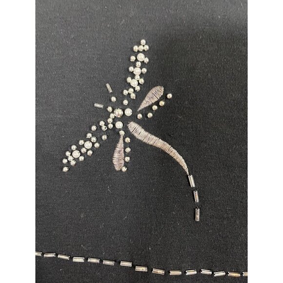Lisa Top L Black Dragonfly Beaded Boho Western Novelty Mythical Hippie Cowgirl - Picture 7 of 12